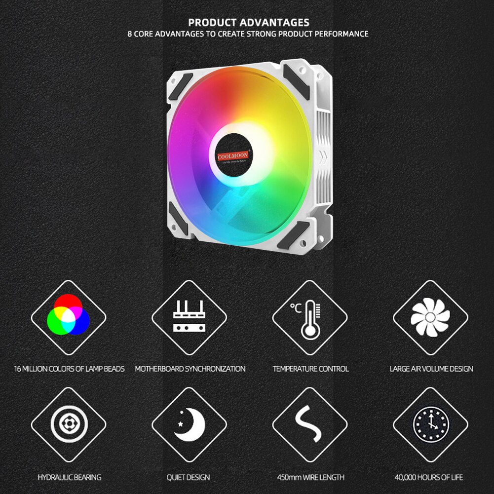 COOLMOON 120mm PWM ARGB PC Case Fan Cooler Master Quiet 4 Pin Addressable RGB Cooling Fan for CPU Cooler Computer Chassis