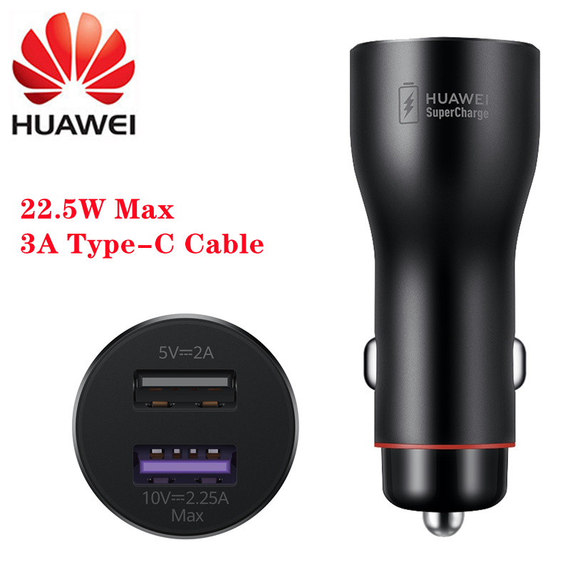 Huawei-cargador de coche Original de carga súper rápida, Adaptador Doble USB, Cable tipo C, Max 66W 40W 22,5 W SE: 22.5W Black