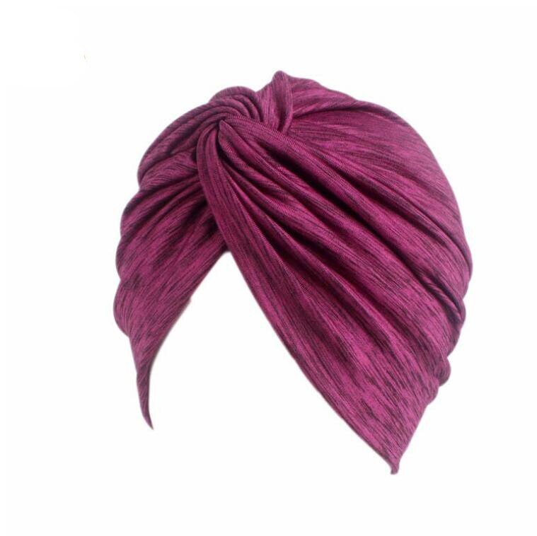 Vrouwen elastische twist tulband hoeden indiase hoeden yoga petten sport hoofddoek hoofdbanden vrouwen mutsen dames chemo pet: Wijnrood