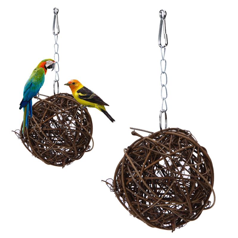 Juguetes Para loros para mascotas, juguete para pájaros, anillo de ratán Natural para morder, Bola de ratán para loro, Guacamayo, juguete para morder,