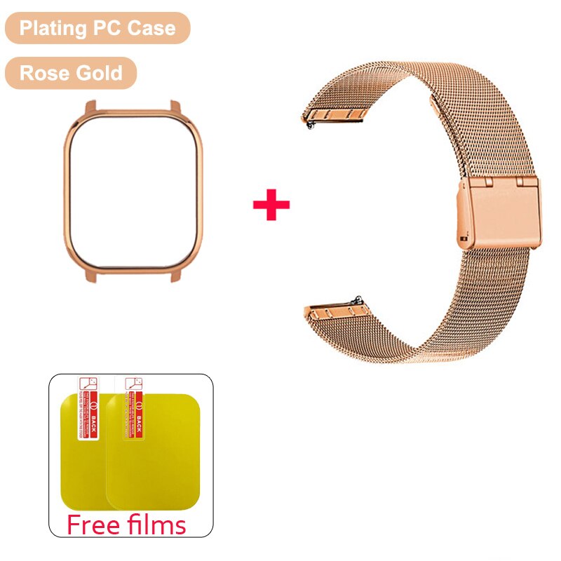 P8 cinta caso protetor filme pulseira de metal para colmi p8 pulseira de relógio universal p8 1.4 polegada relógio inteligente caso protetor banda pulso: PC case rose gold / For Colmi P8