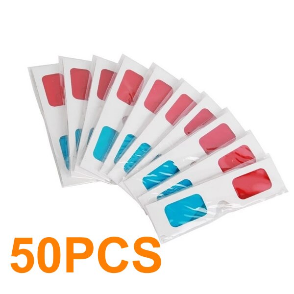 Universal Paper Anaglyph 3D Glasses Paper 3D Glasses View Anaglyph Red Cyan Red/Blue 3D Glass For Movie EF Video: 50PCS