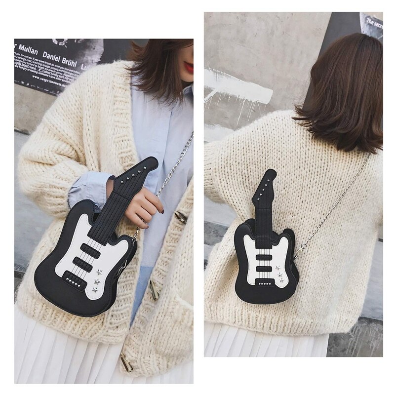 Women'S Piano Music Tote Bag Purse Cute Guitar Shape Crossbody Messenger Shoulder Bags, Guitar