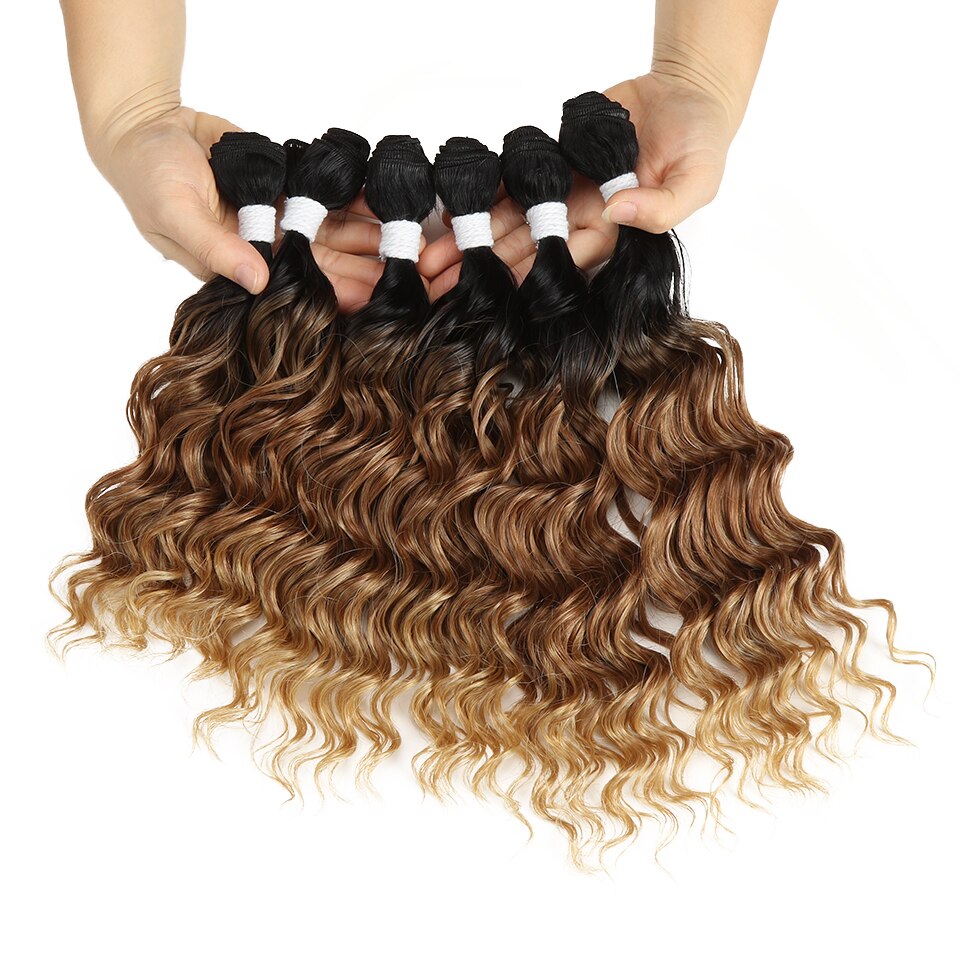 Bella de la onda profunda mechones extensiones de pelo ondulado mechones Ombre marrón 7 piezas 12 14 16 pulgadas 240g extensiones de cabello sintético 3 colores disponibles: TT1B-613-1427