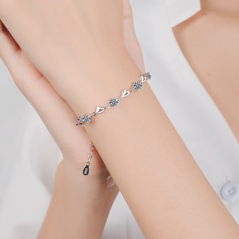 Everoyal Top Silver 925 Girls Bracelets Jewelry Charm Crystal Heart Bracelet For Women Bride Wedding Accessories