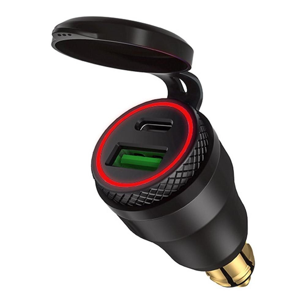 12V-24V QC3.0 USB Type C PD Fast Charging Power Adapter Charger Hella DIN EU Plug Socket for DUCATI Motorcycle B8: black(red  light)