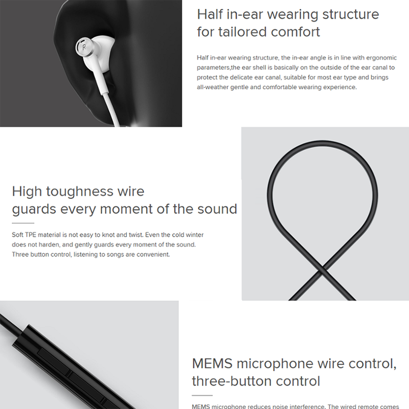 Originele Xiaomi 3.5Mm In-Ear Wired Hoofdtelefoon Bass Stereo Oordopjes Muziek Headset Met Microfoon Voor Mi 10T pro 9 8 Poco X3 X2