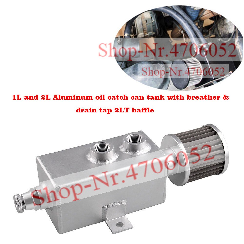 1L and 2L Aluminum oil catch can tank with breather & drain tap 2LT baffle