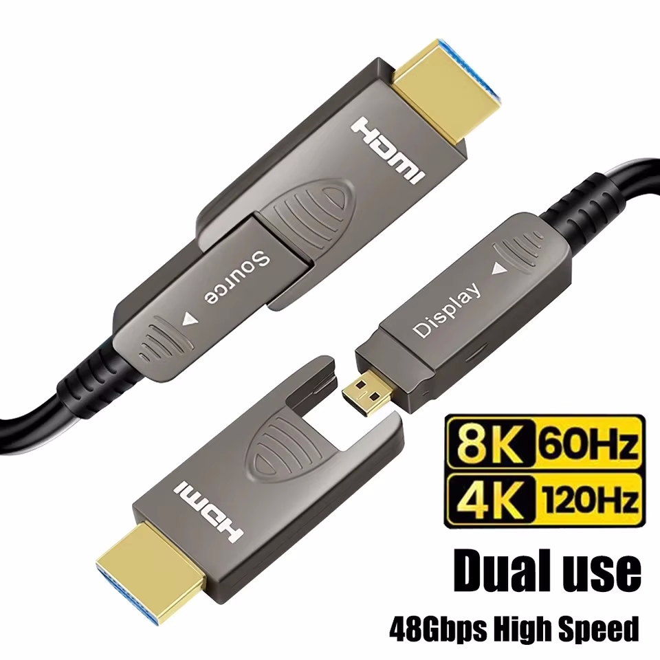 Câble hdmi 8K câble à fibres optiques détachable Type A + D 8K @ 60Hz 4K @ 120Hz câble eARC 48Gbps fibre optique hdmi active pour RTX 3080/3090: 15m