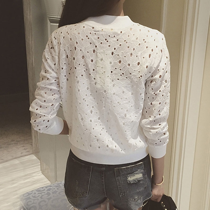 Women Bomber Jacket Long Sleeve Lace Sunscreen Shirt Short Summer Thin Coat Casual Baseball Coat