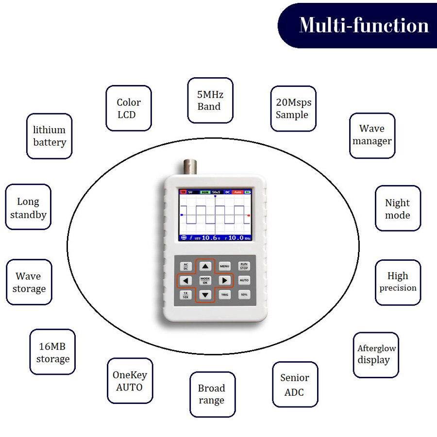 DSO FNIRSI PRO mini oscilloscope numérique portable 5 M bande passante 20 MSps taux d'échantillonnage