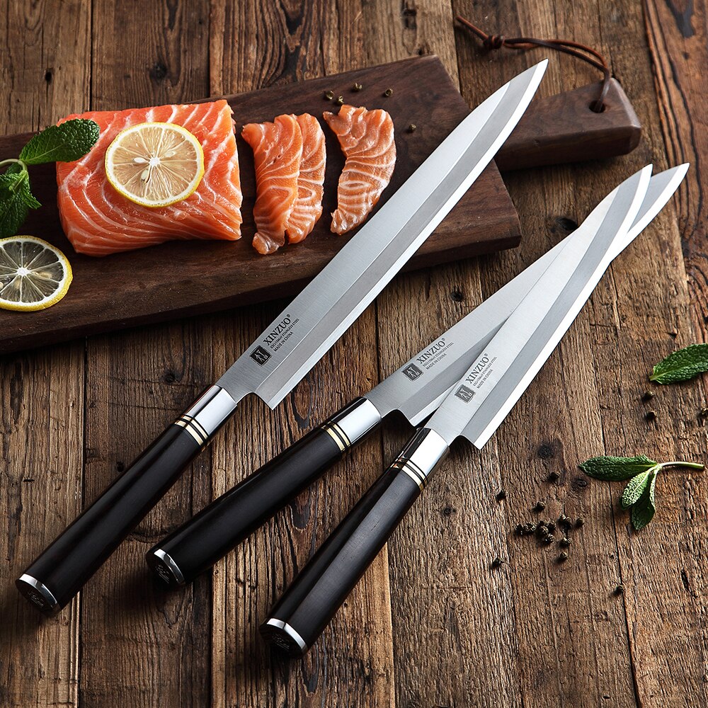 Xinzuo 240/270/300mm kalan fileointiveitsi japanilainen  x5 kr 15 mov ruostumaton teräs pro sushi sashimi lohi keittiöveitsi eebenpuu kahva