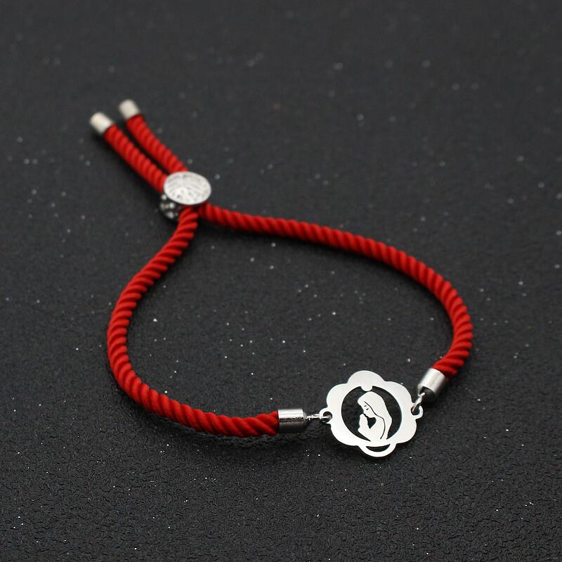 Mignon ours en acier inoxydable vierge marie Maria Bracelet chanceux fil rouge corde réglable breloque Bracelets pour femme hommes bijoux