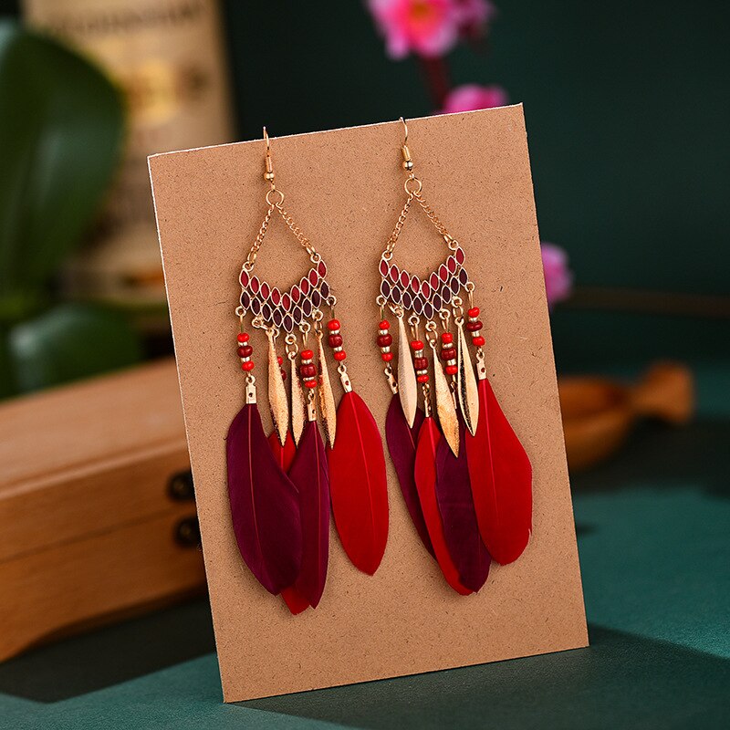 Long Tassel Feather Style Ethnic Boho Big Dangle Statement Earring Wedding Earrings Accessories: E6