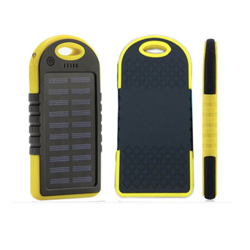 Outdoor Camping Waterproof 5000mah Portable Solar Battery Phone Charger: 1LED-BlackYellow