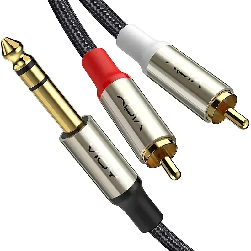 Cable de Audio Rca de 6,35 a 2, macho a macho, Cable de sonido estéreo TRS a Dual Rca de 1/4 pulgadas para amplificador, mezclador de cabeza de subwoofer, Cables equilibrados: Negro / <=0,5 m
