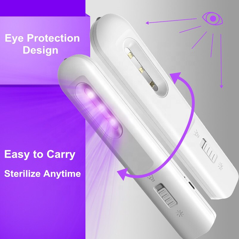 Portable UVC Light Sanitizer Wand Ultraviolet Disinfection Lamp USB Charging LED Sterilizer Light for Daily Necessities