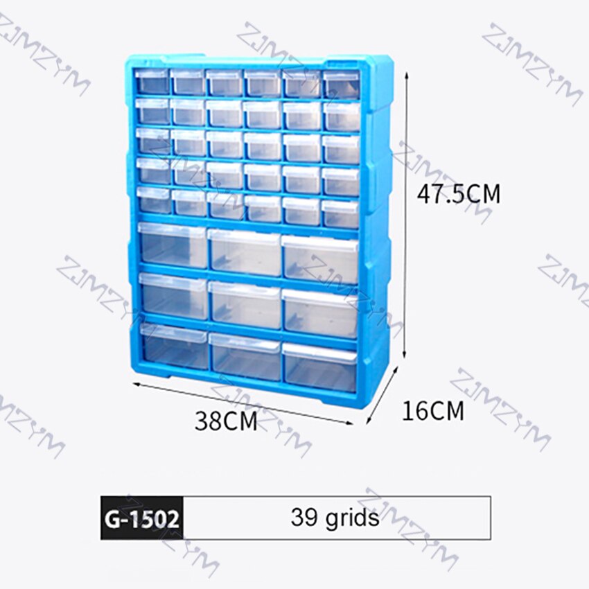 Parts Storage Box Component Screw Tool Box Wall Mount Multi-Grid Drawer Plastic Hardware Storage Cabinet Craft Organizer Case: 1502 blue
