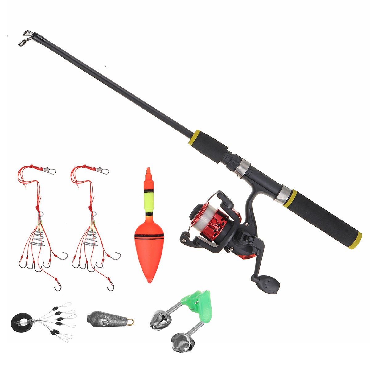Fishing Rod Reel Combo Full Kit 1.2m Telescopic Fishing Rod Spinning Reel Set with Hooks: Red