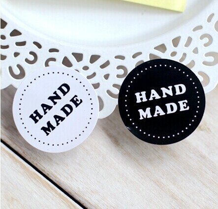 102pcs Round Black and white Scrapbooking Hand Made Paper Labels Seal Sticker, DIY Self-Adhesive Sticker Dia.3.5cm
