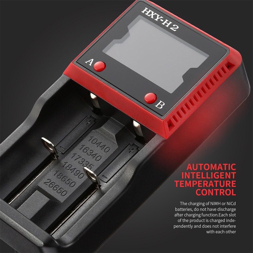 Hxy-H2 Digital Lcd Display Battery Charger Advanced Protection Batteries For 26650/18650/18490/17335/16340/10440 Black