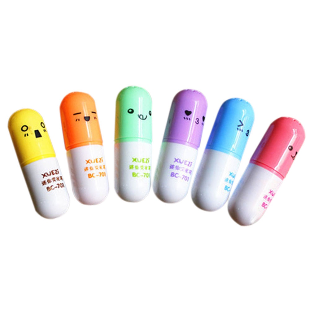 Stylos fluorescents Pastel pour dessin, 6 pièces/paquet, peinture, surligneur, visage souriant, pour étudiants, papeterie Portable, école et bureau