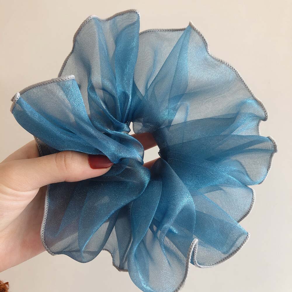 Cintas elásticas de encaje Kawaii para mujer, cintas brillantes para el pelo, coletero de malla transparente, accesorios para el cabello: blue