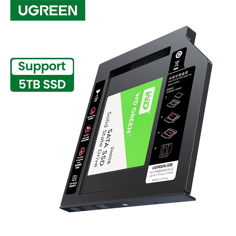 Ugreen SSD HDD Caddy 9.5/7mm SATA to USB 3.0 for 2.5" External Hard Drive for Laptop DVD-ROM Optical Bay 5TB HDD SSD Case Caddy