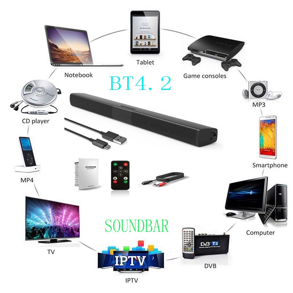 20W Wireless Colume Bluetooth Speaker TV Soundbar Stereo Sound Home Theater Sound Bar