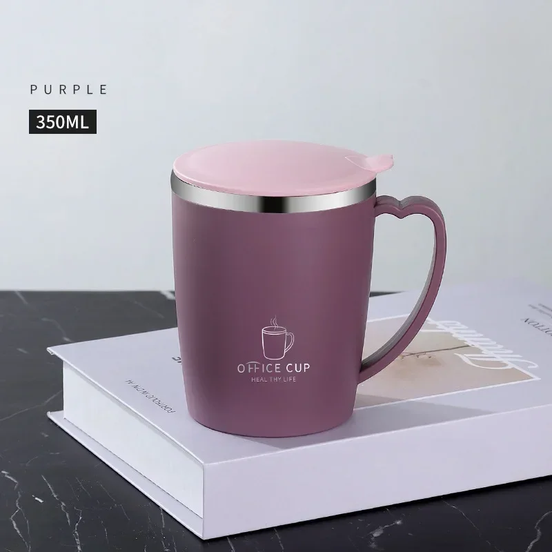 350ml Vacuum Cup Portable Mug Insulated Cup for Outdoor Traveling Double Wall Stainless Steel Coffee Cup with Handle and Lid Cia: PURPLE