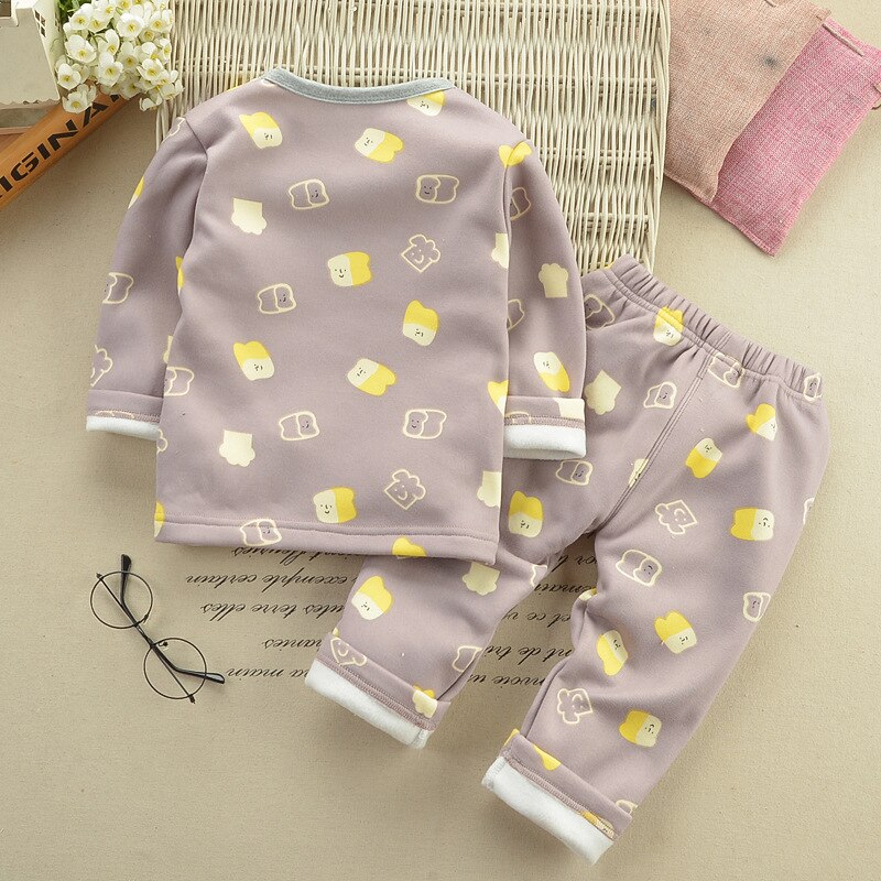 2Pcs/set Baby Homewear Thermal Underwear Kids Cartoon Warm Underwear Children's Plus Velvet Pajamas Winter thicken Warm Clothes