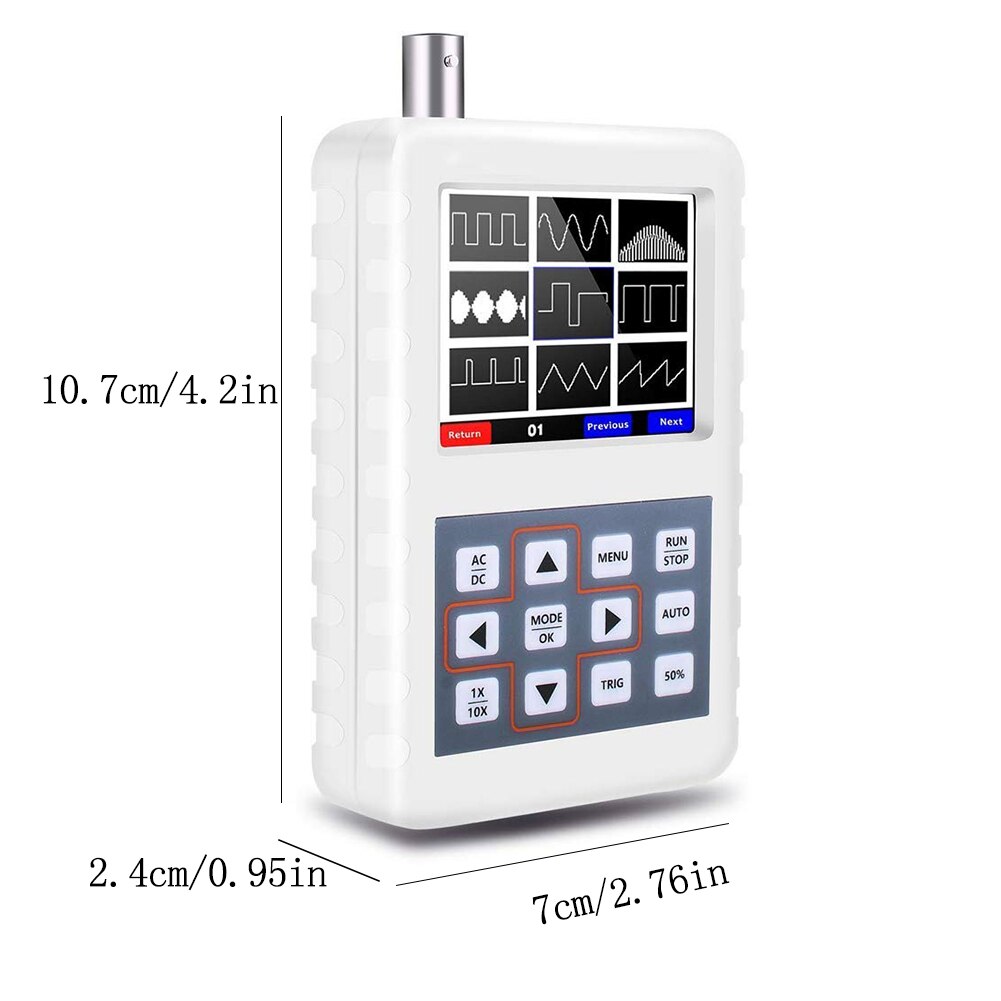 Mini Digital Oscilloscope 5MHz 20MSps Sampling Rate Handheld Portable Automotive White Oscilloscope Kit Standard Probe
