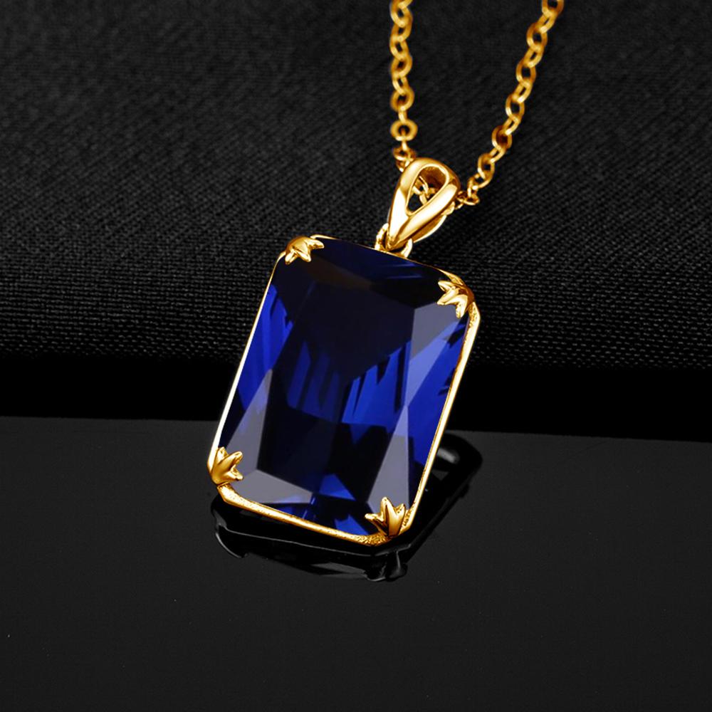 Szjinao Silver Pendant For Women Real 925 Sterling Silver Gold Color Blue Sapphire Statement Pendants Gemstones Fine Jewelry
