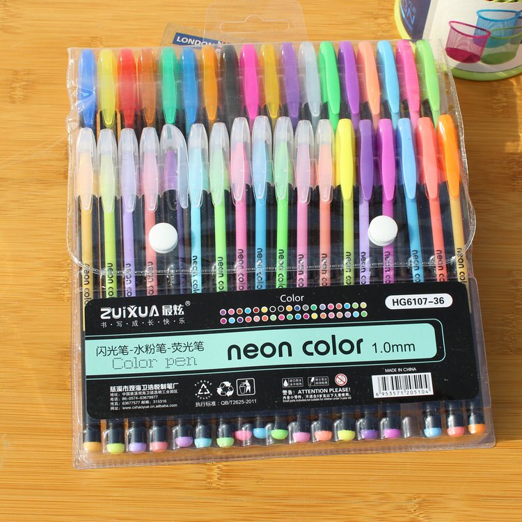 Artículos de dibujo artístico 36/48 plumas de Gel de Color conjunto de recambios Pastel brillo de neón de dibujo bolígrafos de colores para dibujar DE LA ESCUELA marcador: 36 pens