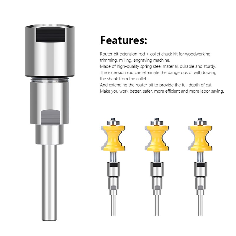 1PC Router Bit Extension Rod 6mm 1/4'' 8mm 12mm Shank Collet Engraving Machine Extension Milling Cutter Tool Holder