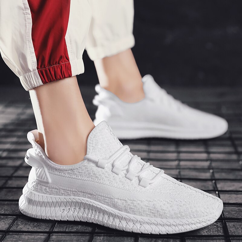 Baskets chaussures pour hommes couleur uni plat mouche armure respirant chaussures homme chaussures de marche décontractées
