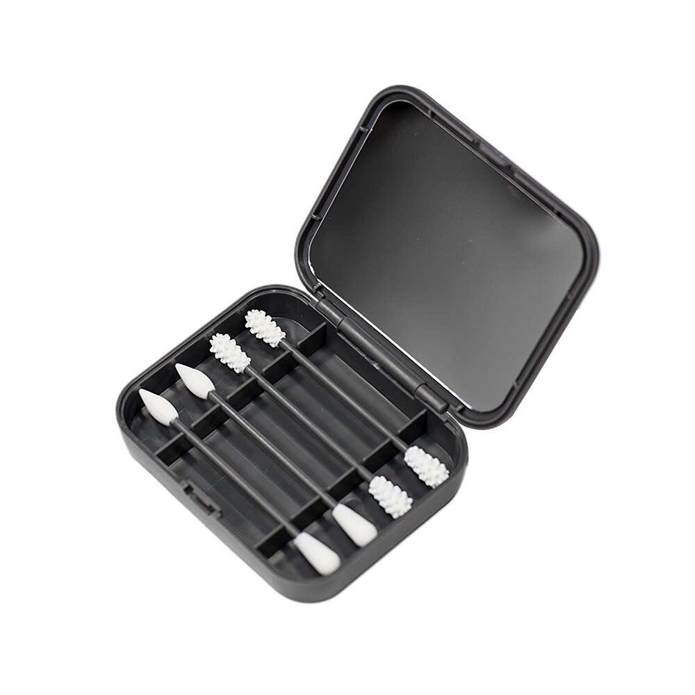 Coton-tiges réutilisables en Silicone, 4 pièces, bâtonnets avec miroir pour le nettoyage des oreilles, cosmétiques: Black