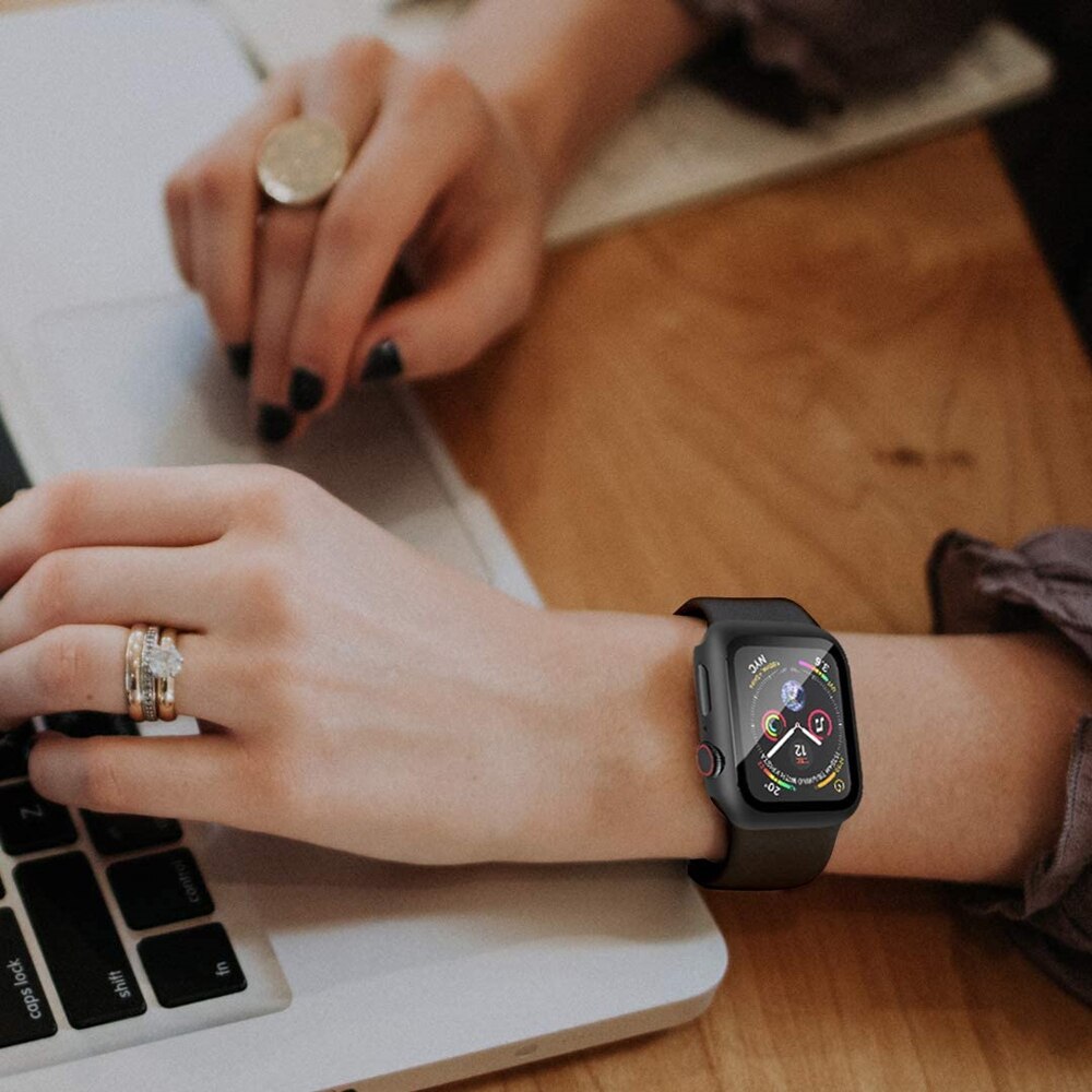 Glazen schermbeschermer voor apple watch series 6 /5 /4 /se 44mm hoesje, dunne beschermhoes, volledige dekking voor de apple watch 40mm hoes