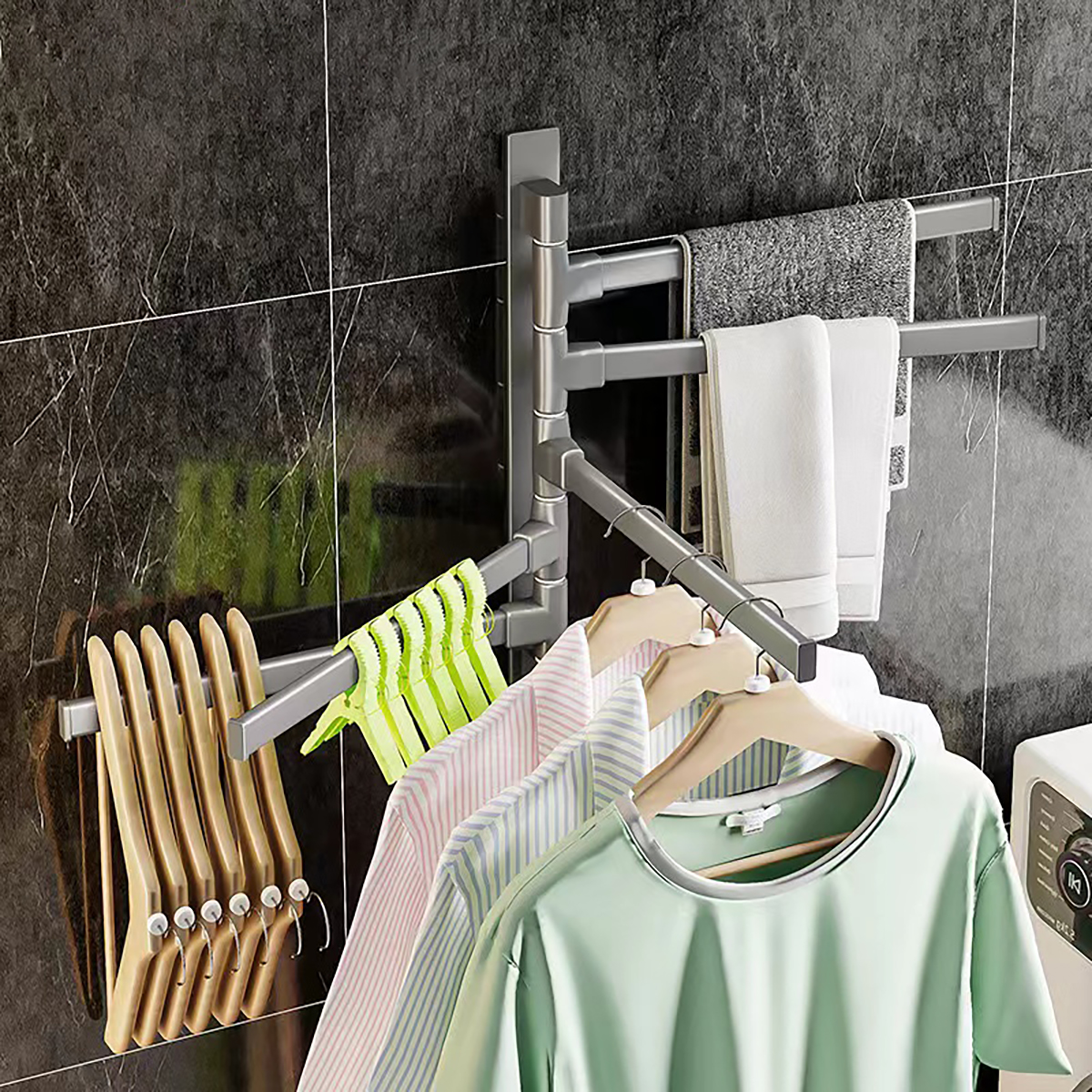 180° Rotatable Towel Holder Space Aluminum Shower Room Towel Hanger Multifunctional Storage Organizer For Bathroom Accessories
