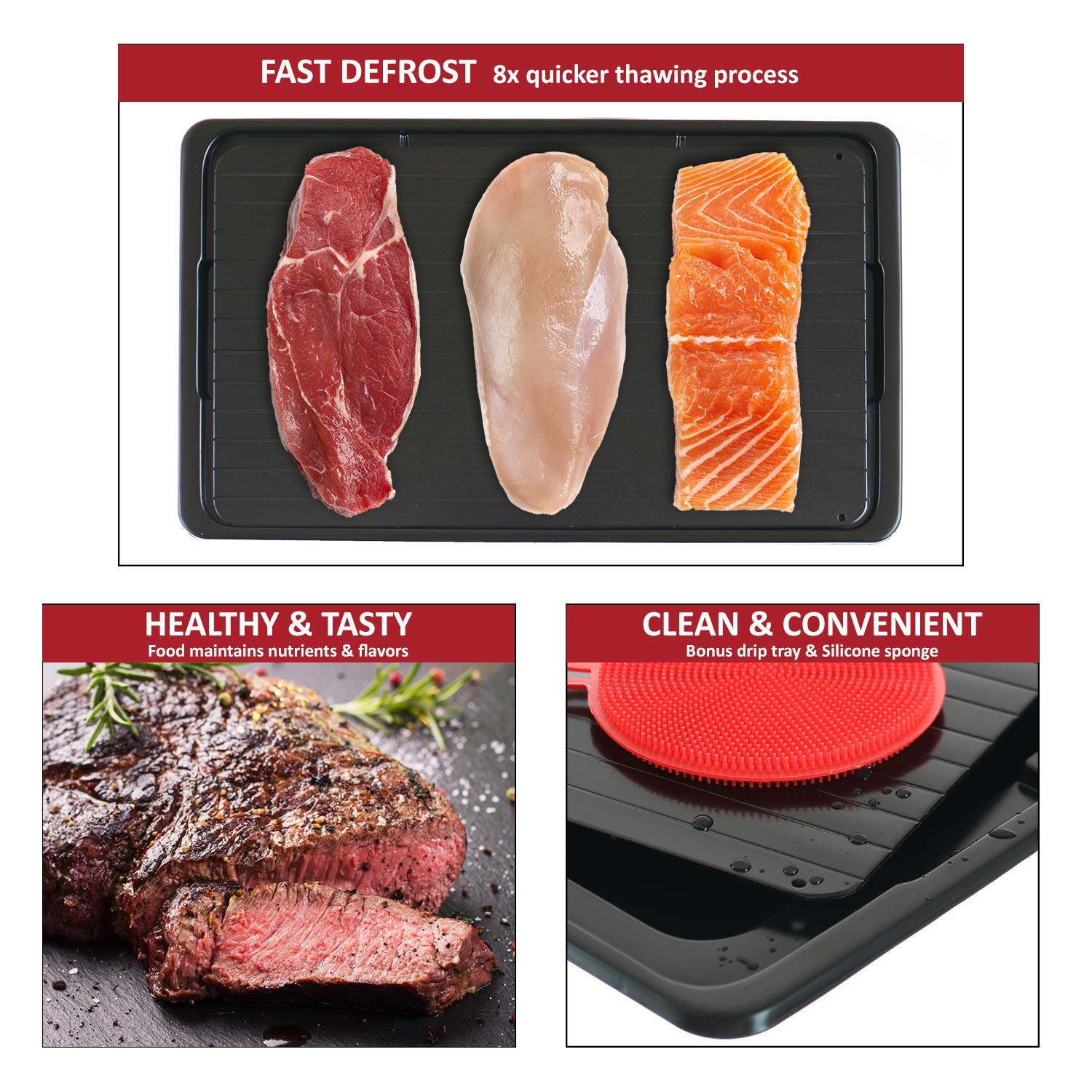 Bandeja de descongelação | placa de descongelação para descongelação rápida de alimentos congelados | bandeja de descongelação de qualidade superior | com bandeja de gotejamento bônus e