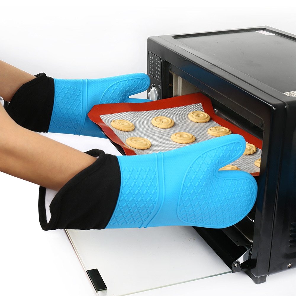 Guantes de silicona resistentes al calor para horno, manoplas gruesas antideslizantes sólidas para cocinar a la parrilla y hornear, 1/2 Uds.