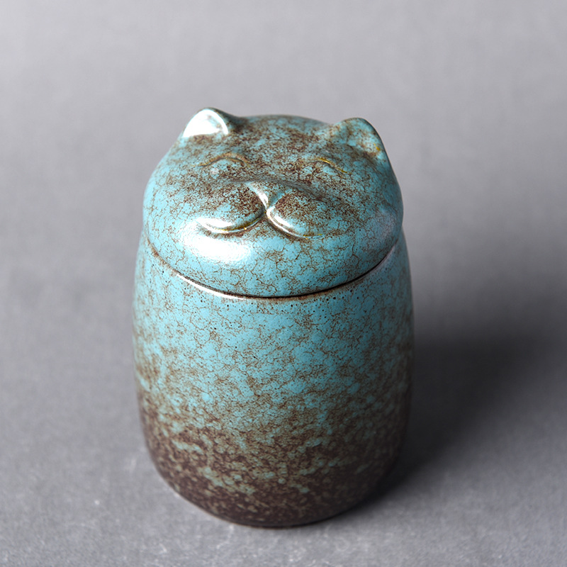 Urne décorative en forme de chat, faite à la main, noire, pour les enterrements, les chats et les chiens: Gris foncé