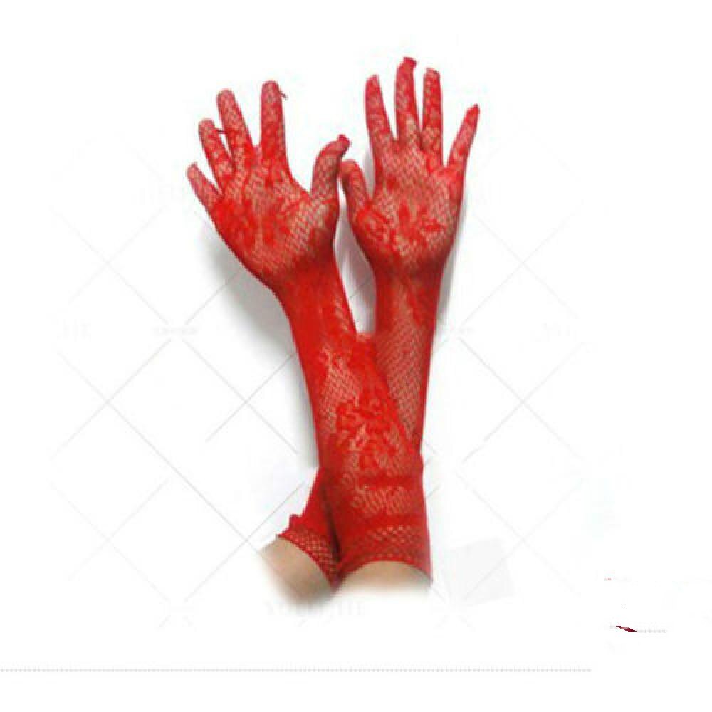 3 Colors Womens Stretch Lace Opear/Long Length Gloves Black White Red: Red