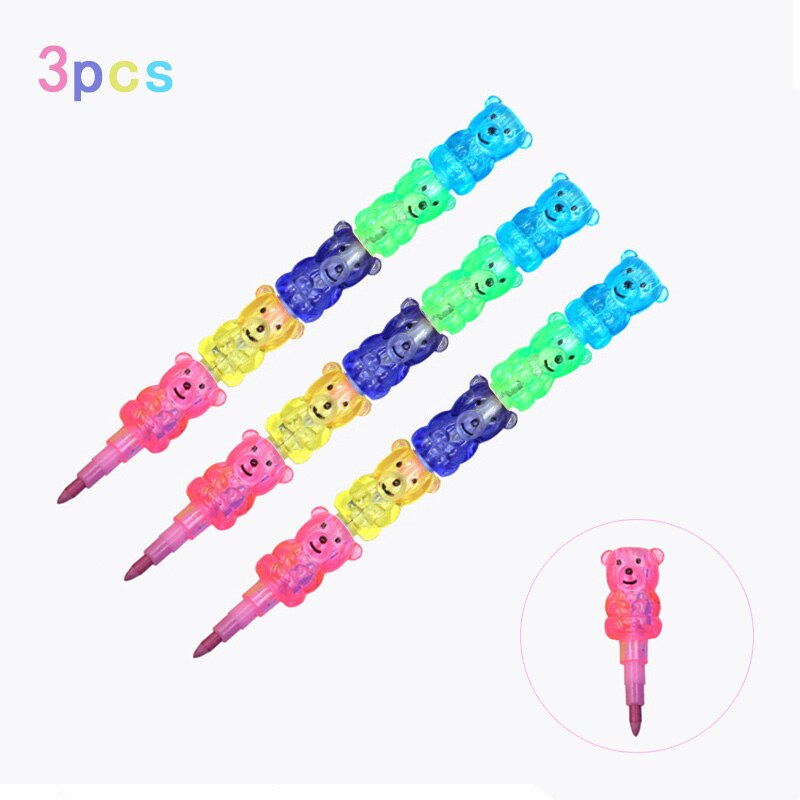 3 Pcs/lot 5 Colors Crayons Kawaii Cartoon Bear Graffiti Drawing Pastel Pen for Kids School Office Stationery Art Supplies: Crayons