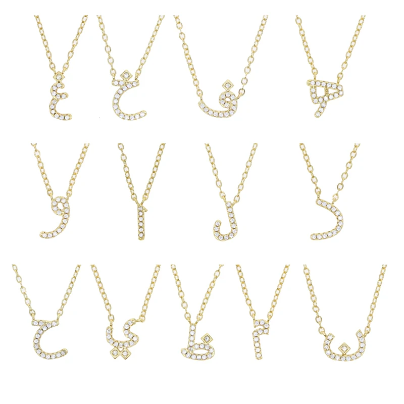 Collier alphabet lettre arabe pour femme, documents en or, bijoux minimaux, micro pavé, 5A CZ, mignon, ,