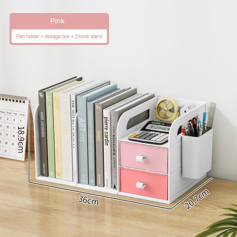 Bookshelf Folder Storage Box on The Desk Simple File Rack Pen Holder Book Stand Office Organize Desktop Rack Desk Organizer HCKG: pink 2 book stand