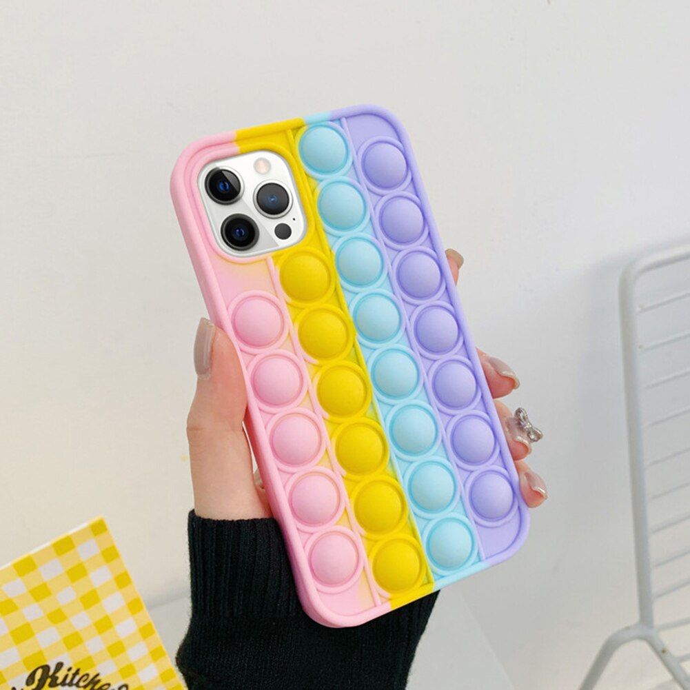 Push Bubble Toy Phone Case Silicone Relieve Stress Pop Fidget Toys Phone Case For iPhone 11/11 Pro/11Pro MAX/12Pro MAX