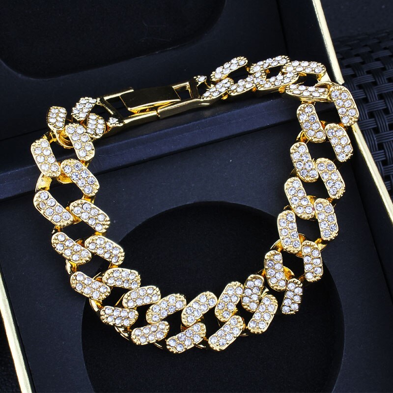 Hip Hop Bling Iced Out Men's Rapper Bracelet Full Rhinestone Pave With Miami Cuban Link Chain Bracelet for Men Jewelry: 16