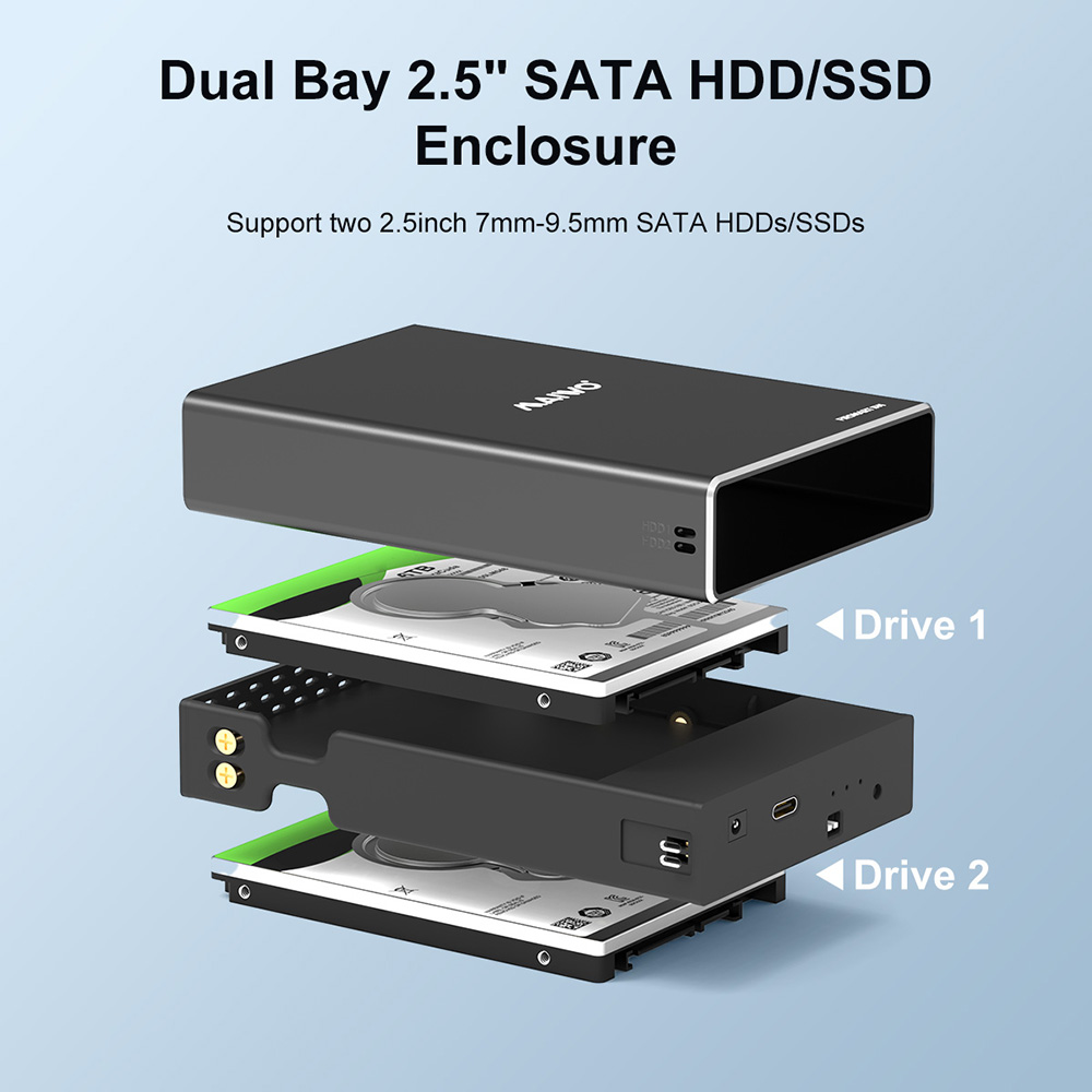 MAIWO Hard Drive Array Enclosure Dual-bay for 2.5 inch External HDD SSD Case RAID Array Type C 2.5" Dual Disk Array Enclosure
