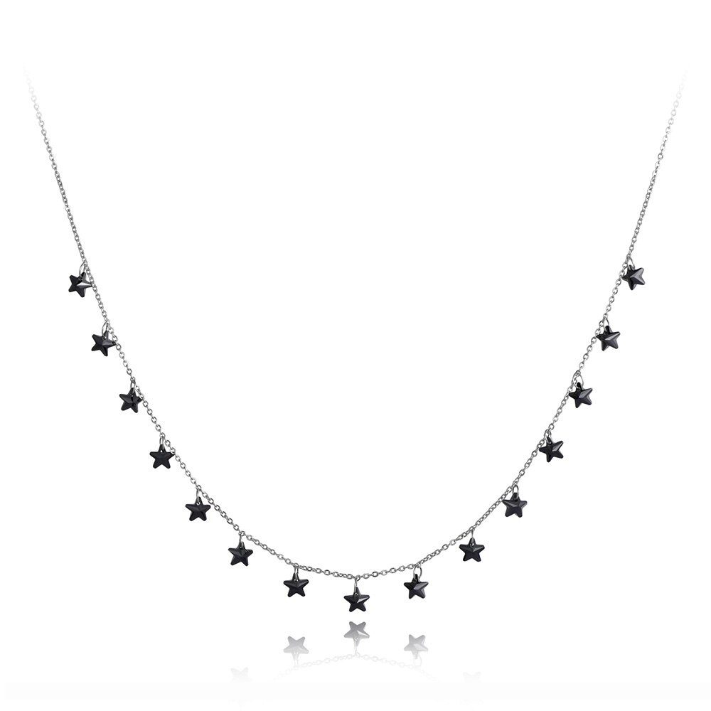 Lokaer nouvelle bohême titane acier inoxydable étoile noire CZ cristal collier ras du cou à la pendentif chaîne collier pour les femmes N20090